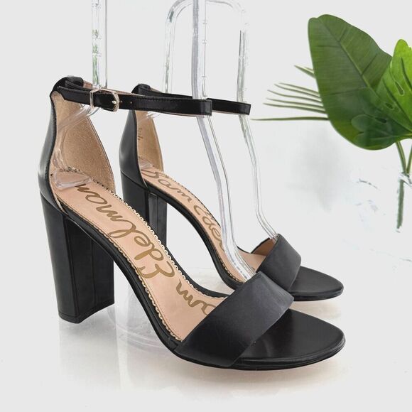 Sam Edelman Womens Yaro Sandal 10.5 Black Leather Chunky Heel Ankle Strap Shoe - Picture 1 of 16